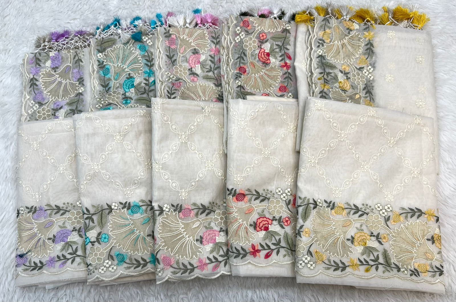Pure Mal Chanderi Floral Tissue Applique Embroidery Suits