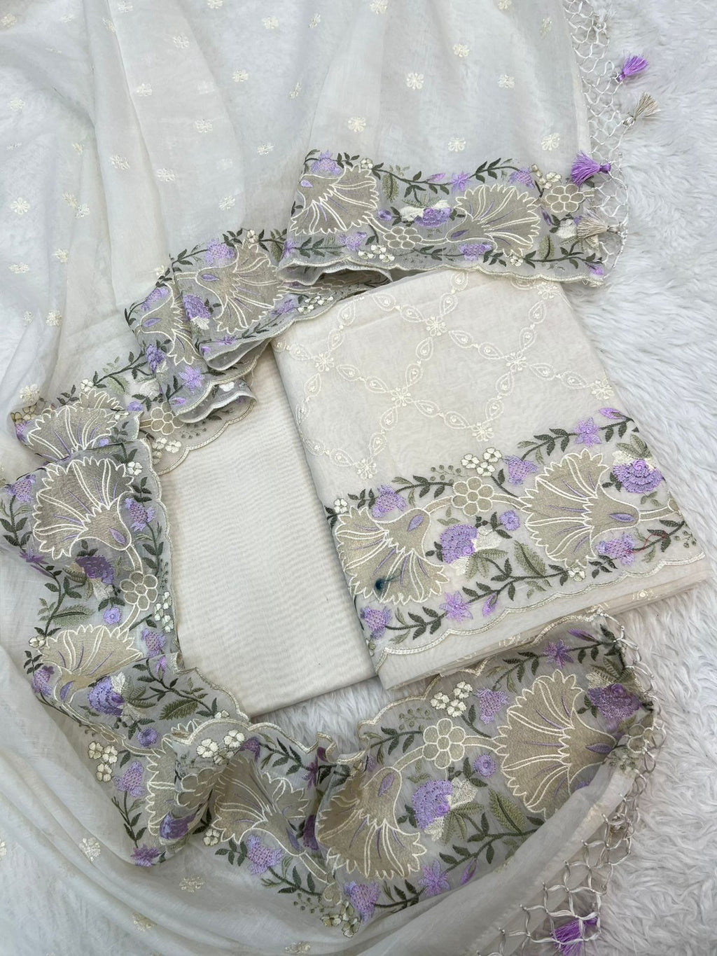 Pure Mal Chanderi Floral Tissue Applique Embroidery Suits