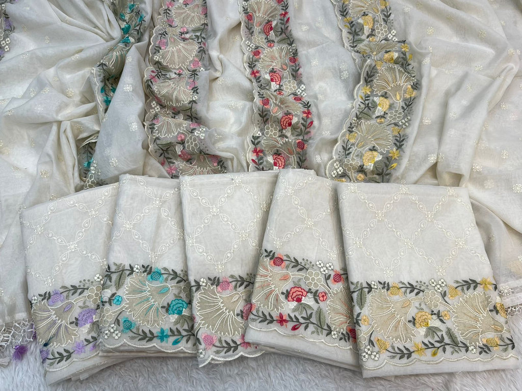 Pure Mal Chanderi Floral Tissue Applique Embroidery Suits