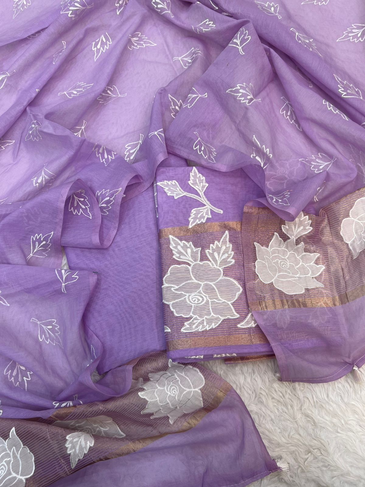 Pure Mal Chanderi Tissue Applique Cutwork Suits