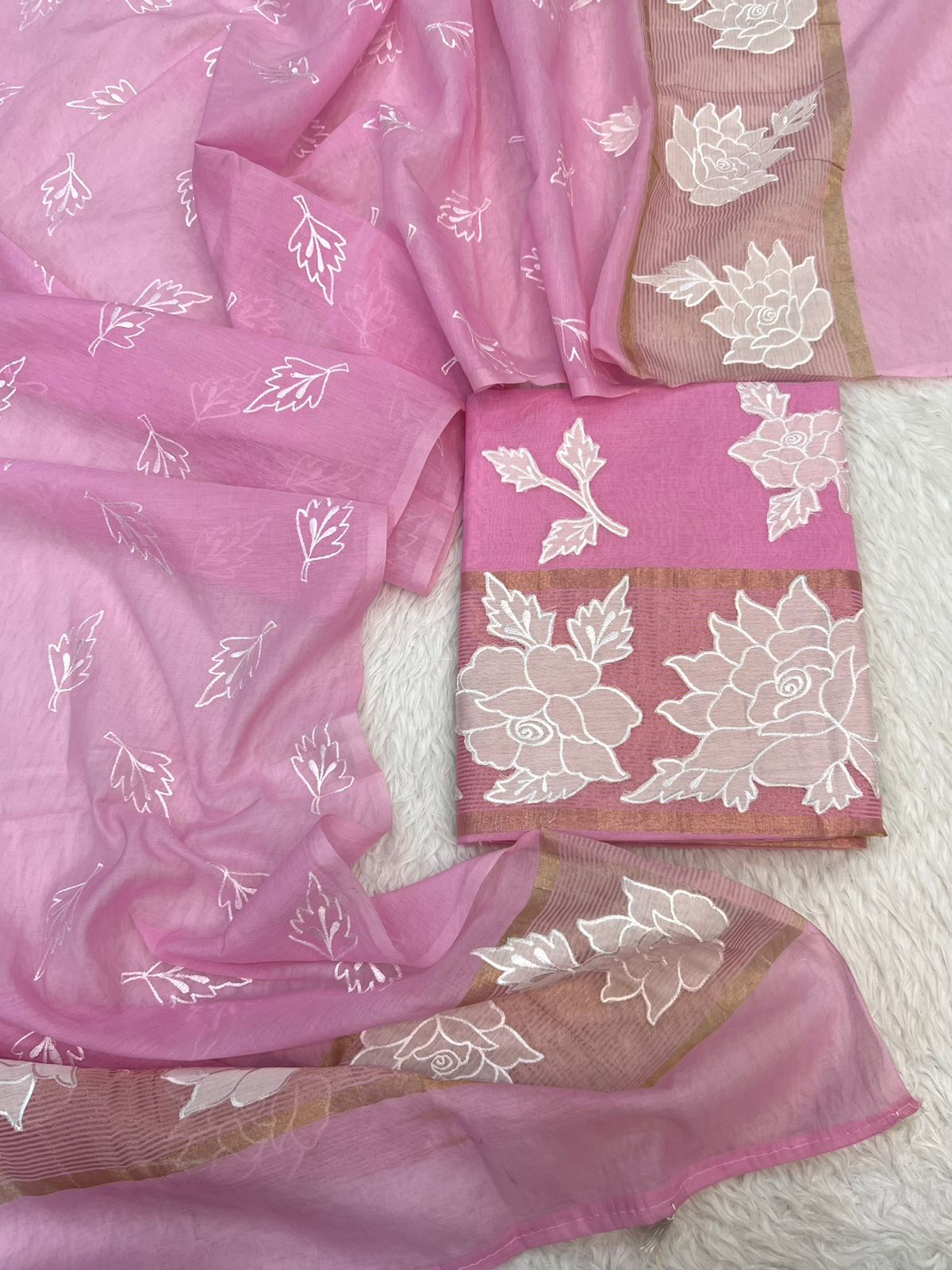 Pure Mal Chanderi Tissue Applique Cutwork Suits