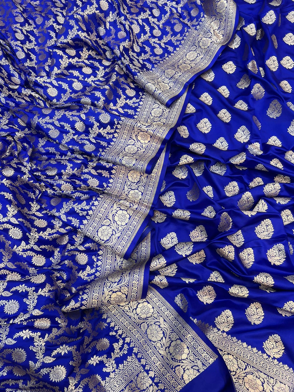 Pure Satin Silk Silver Gold Zari Weaved Handloom Suits