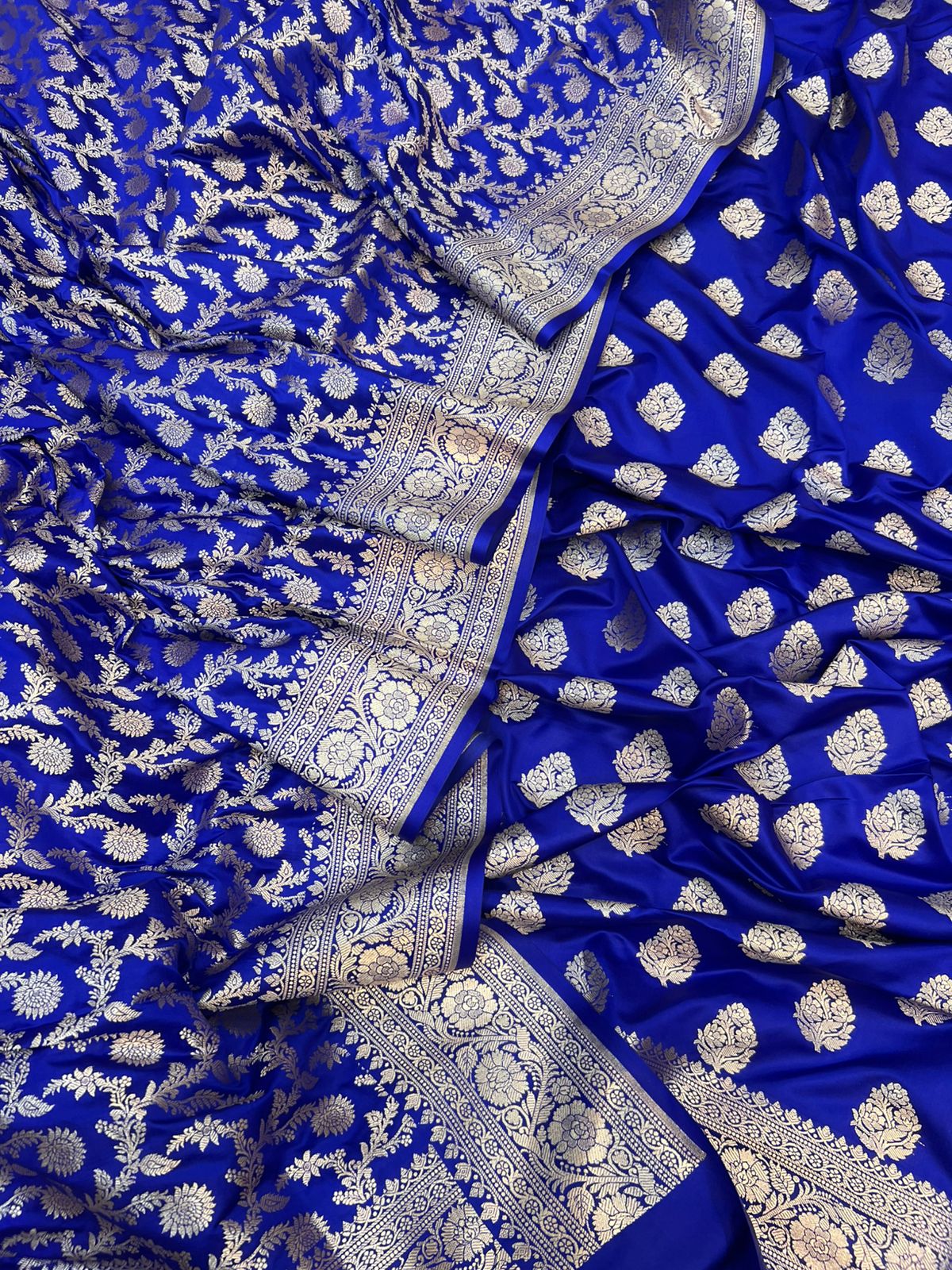Pure Satin Silk Silver Gold Zari Weaved Handloom Suits