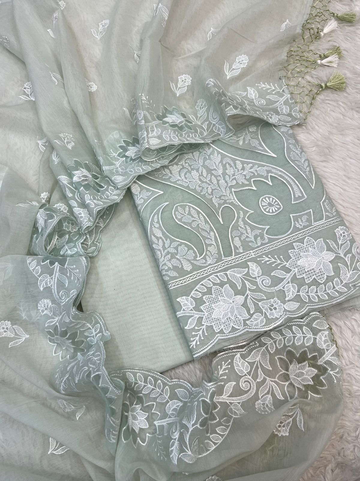 Pure Mal Chanderi Embroidery With Organza Applique Cutwork Suits