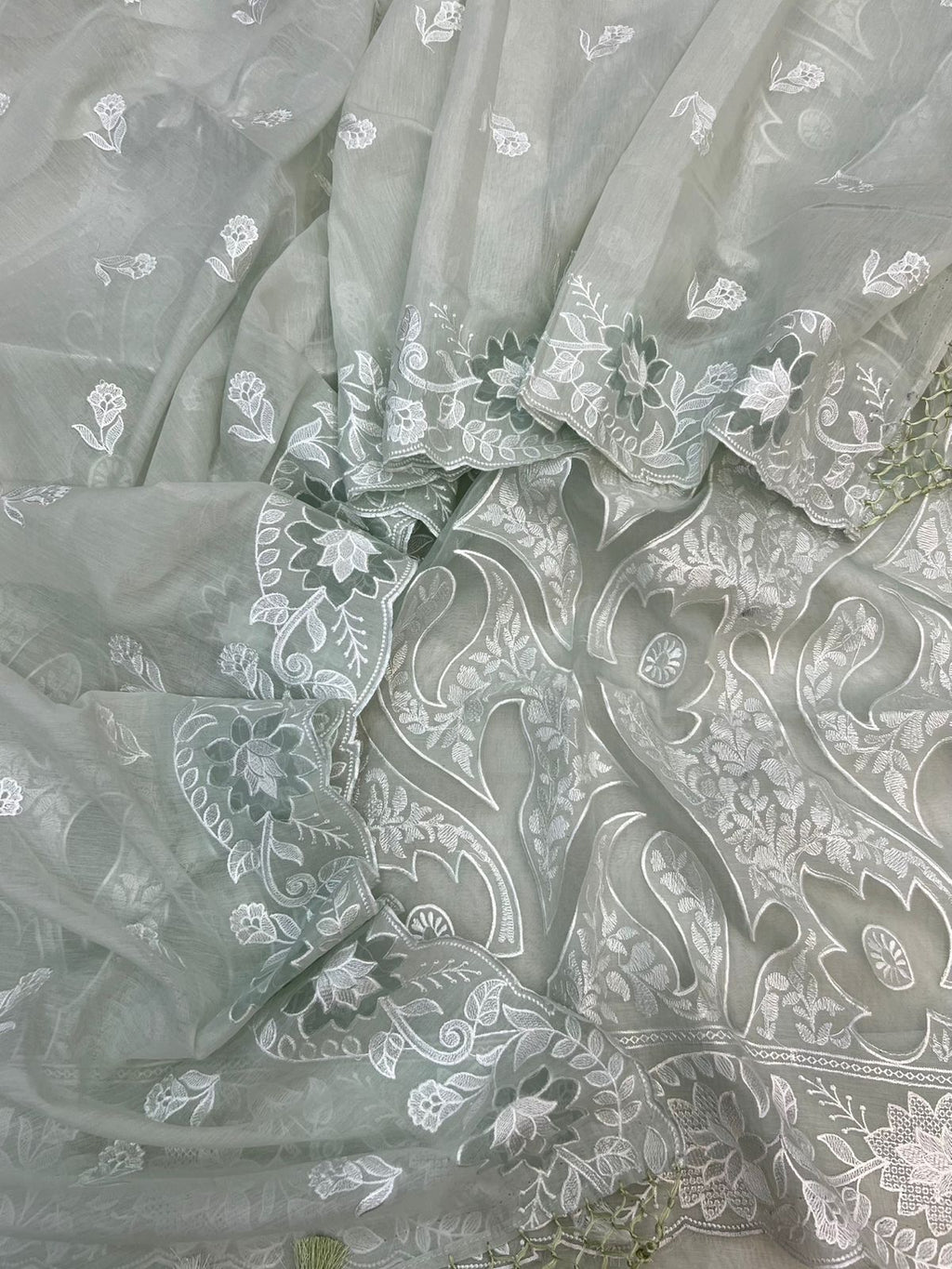Pure Mal Chanderi Embroidery With Organza Applique Cutwork Suits