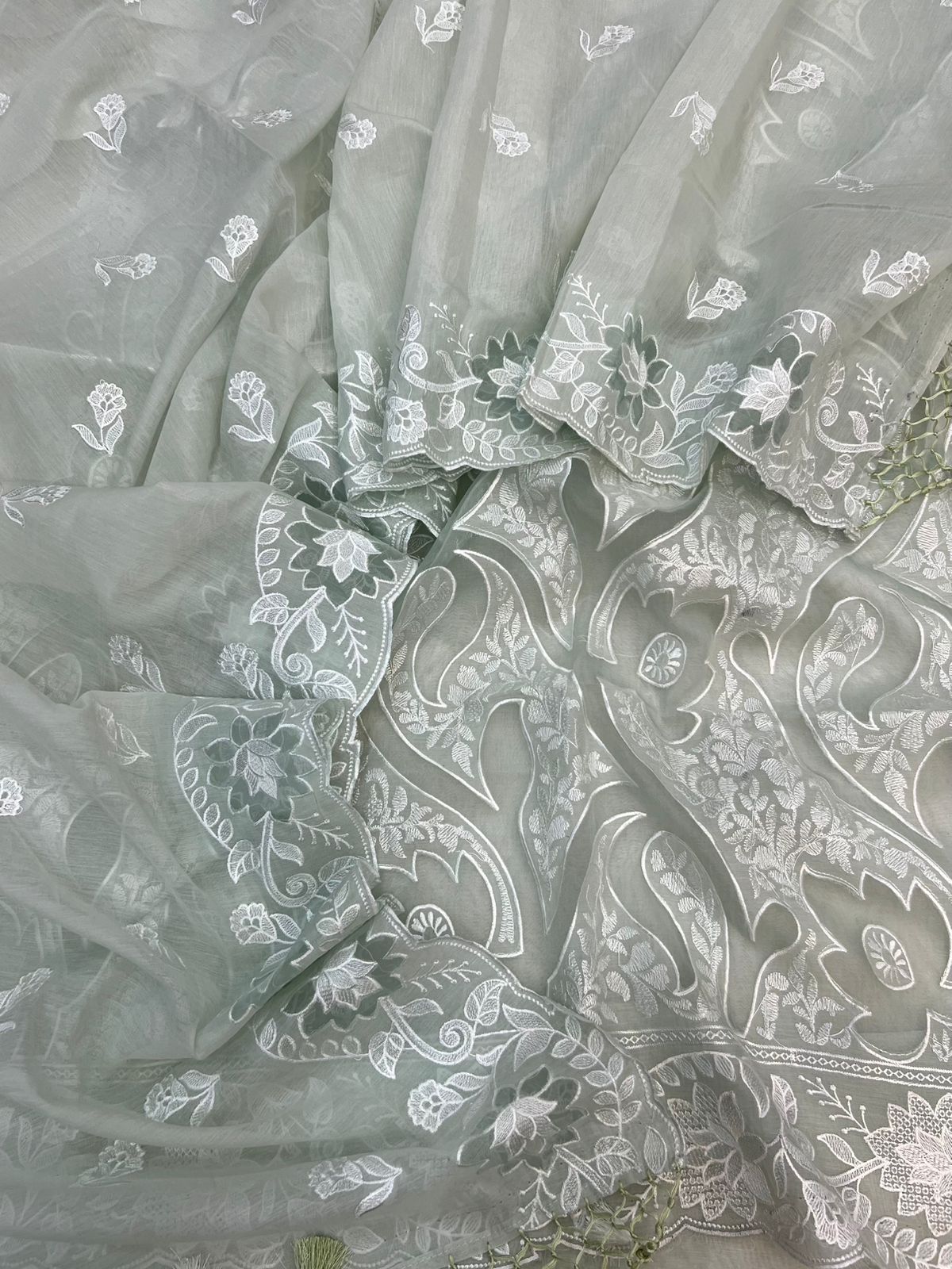 Pure Mal Chanderi Embroidery With Organza Applique Cutwork Suits