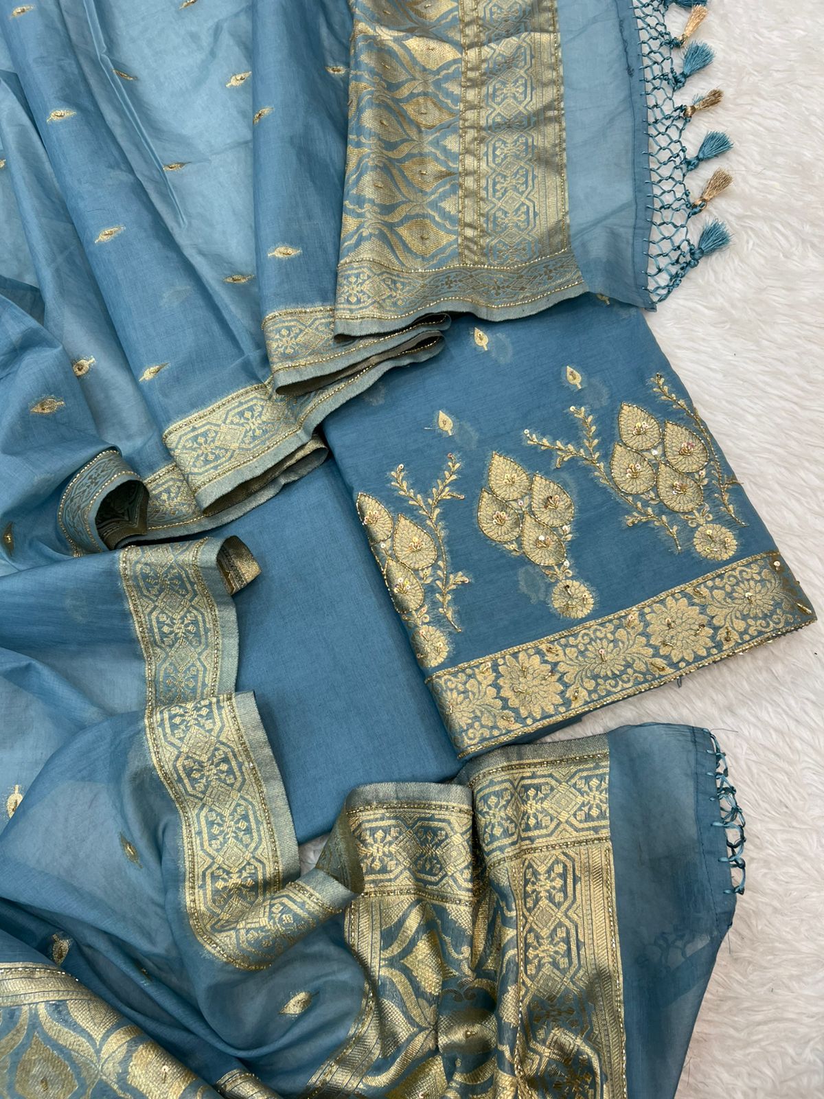 Pure Mal Chanderi Zari Weaved With Katdana Work Suits