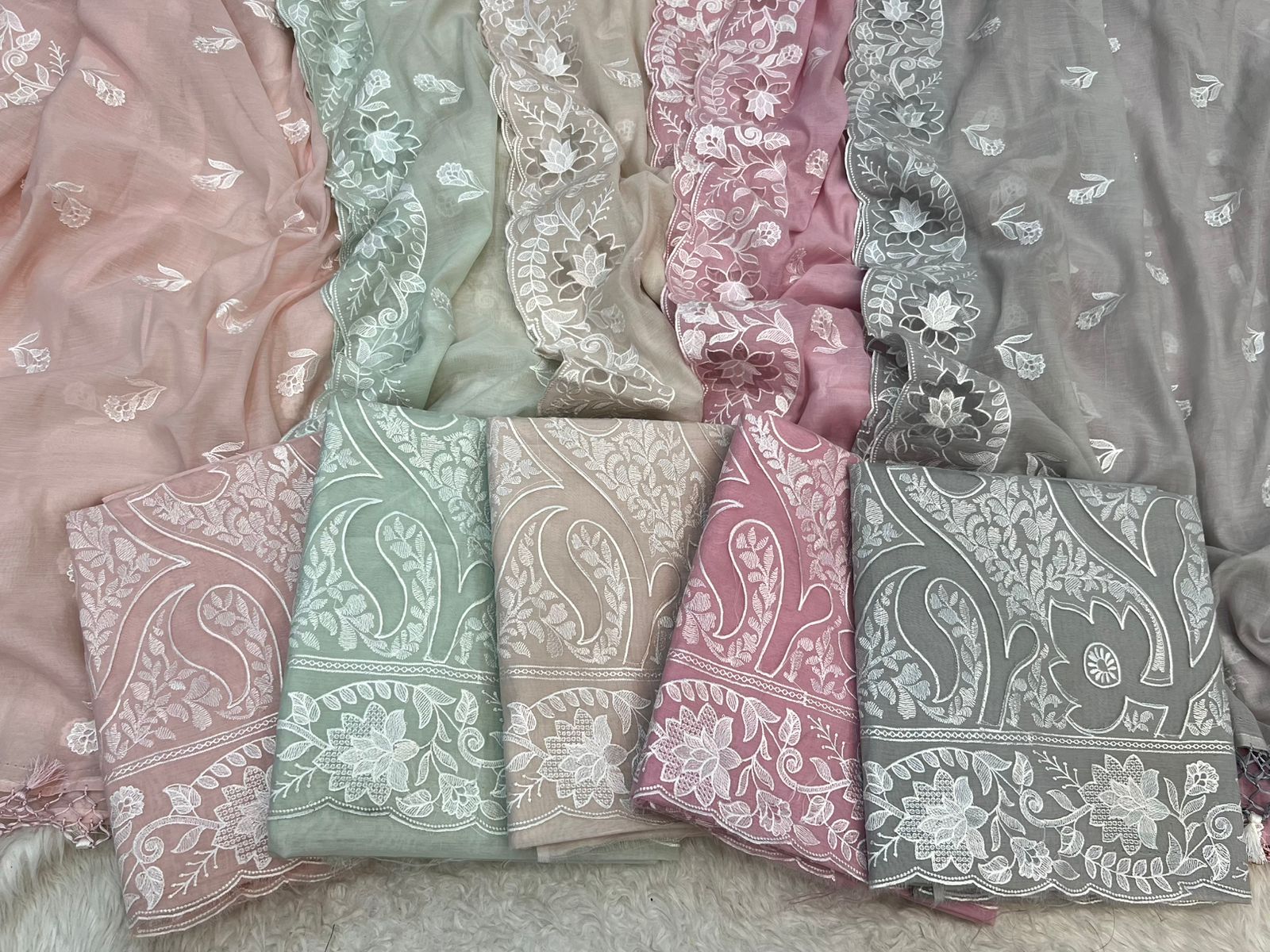 Pure Mal Chanderi Embroidery With Organza Applique Cutwork Suits