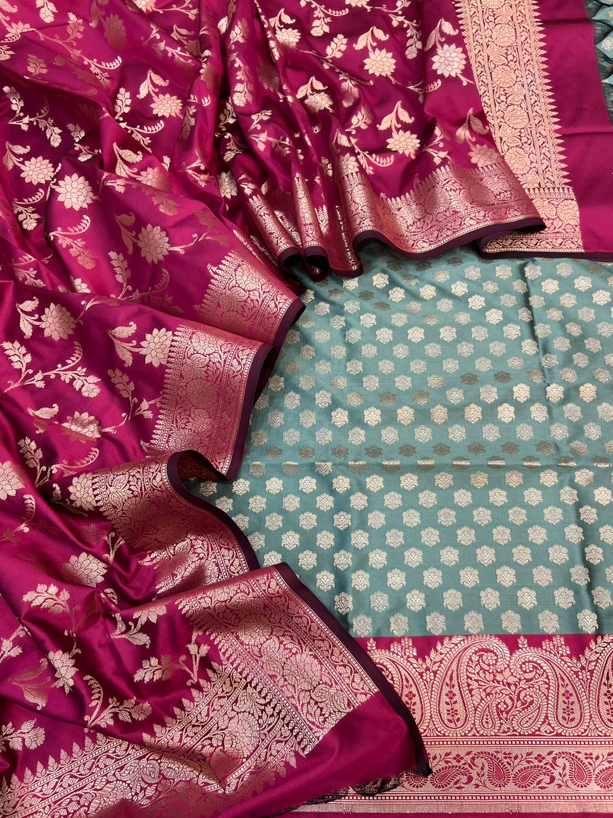 Banarasi Silk Zari Jakard Weaving With Contrast Border