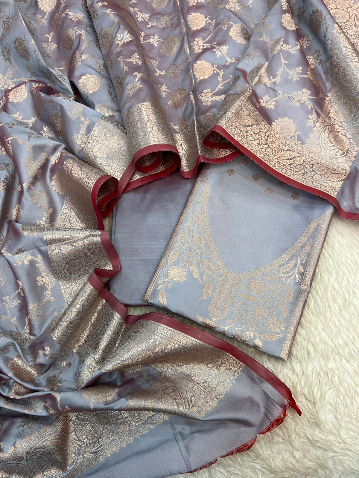 Banarasi Silk Zari Jackard  Weaving Neck Design Suits