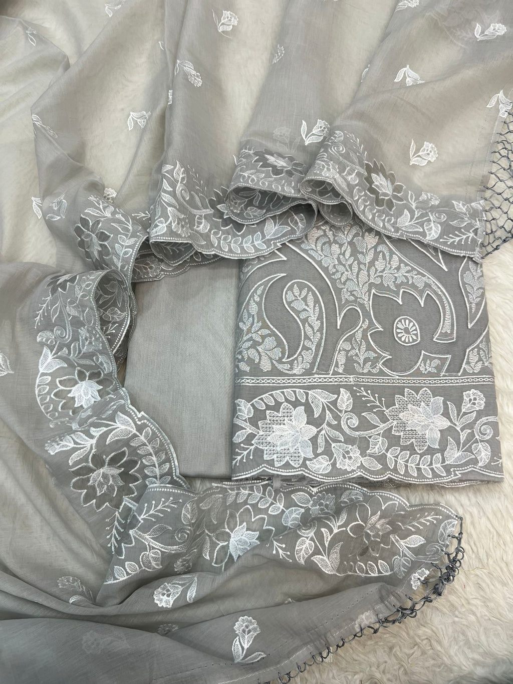 Pure Mal Chanderi Embroidery With Organza Applique Cutwork Suits