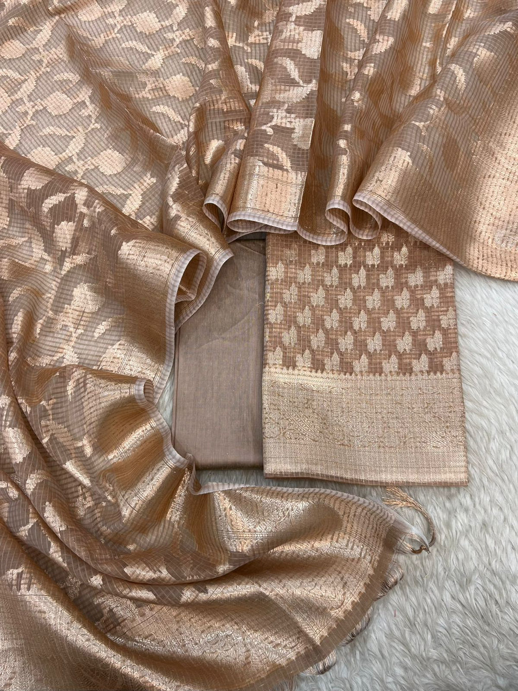 Banarasi Silk Zari Jackard  Weaving Neck Design Suits