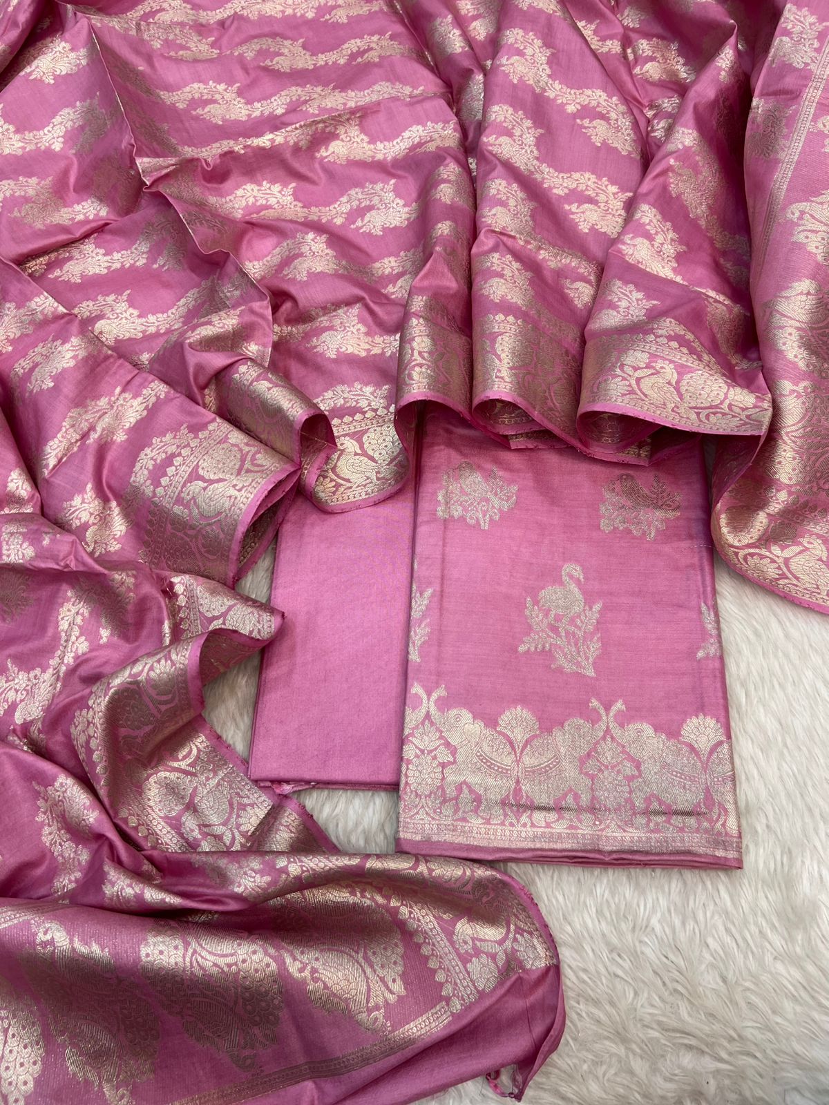 Pure Chiniya Silk Light  Pastel  Colors with Booti Stripe Weaving
