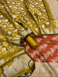 Banarasi Silk Zari Jackard Weaving With Contrast Border