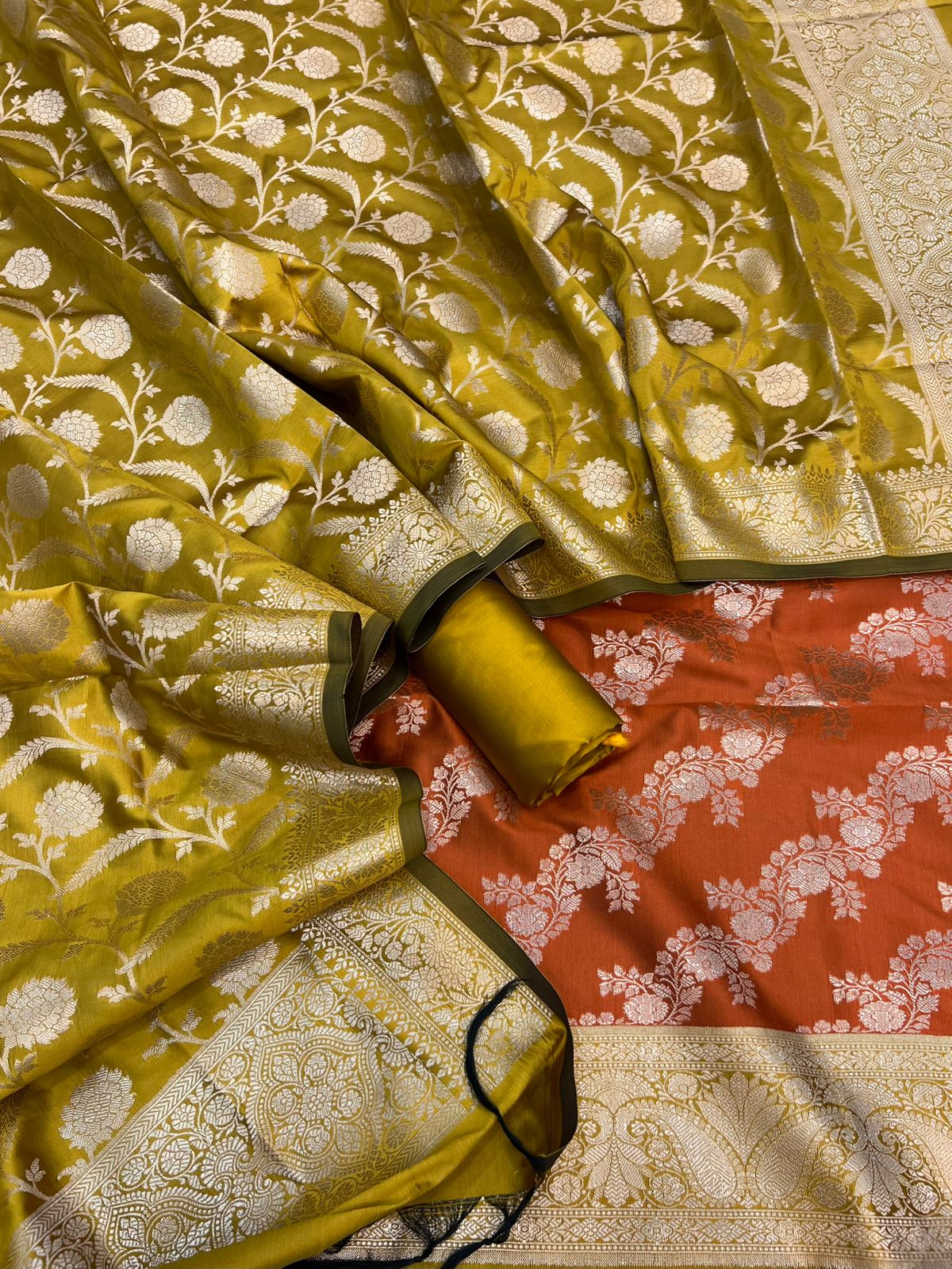 Banarasi Silk Zari Jackard Weaving With Contrast Border