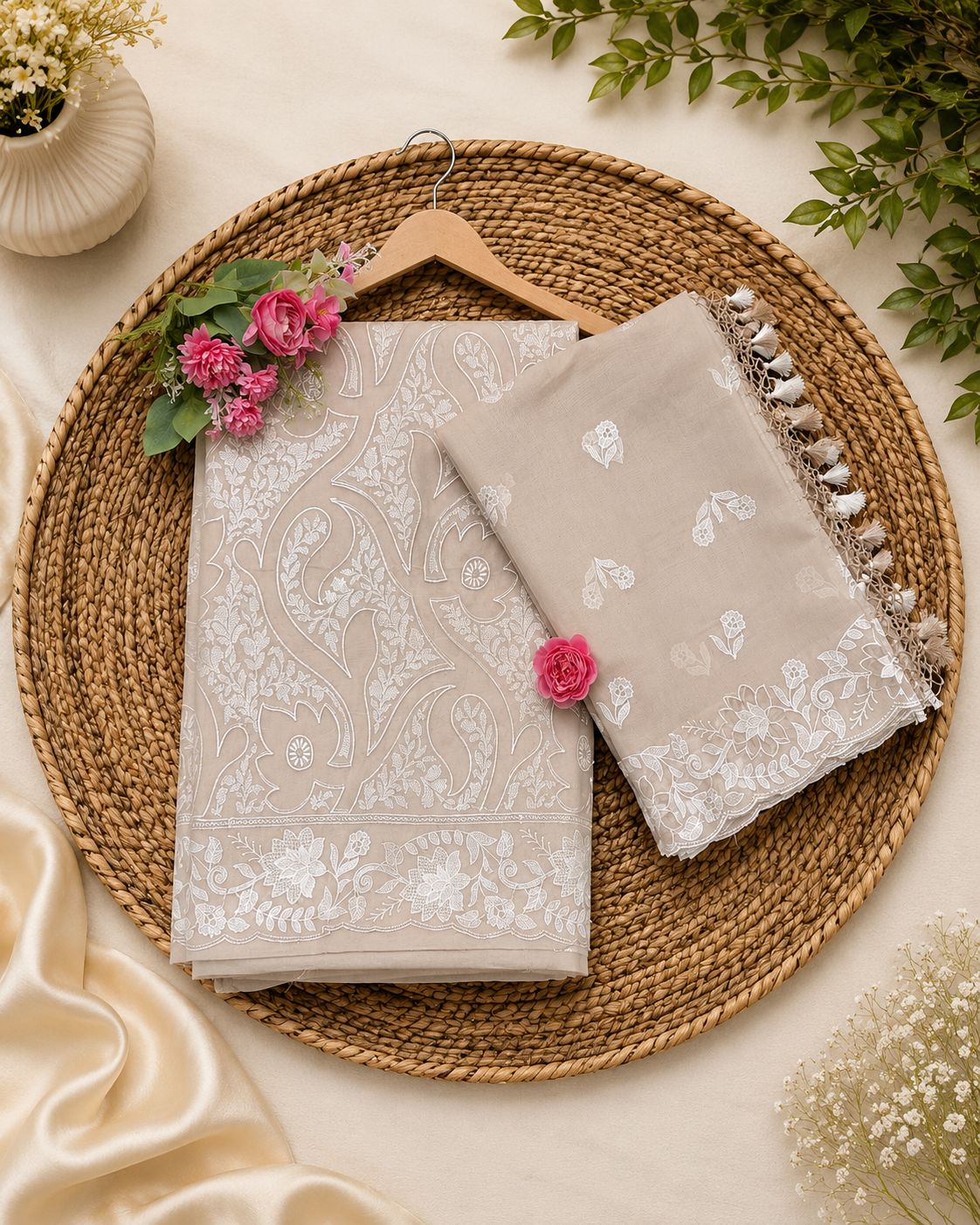 Pure Mal Chanderi Embroidery With Organza Applique Cutwork Suits
