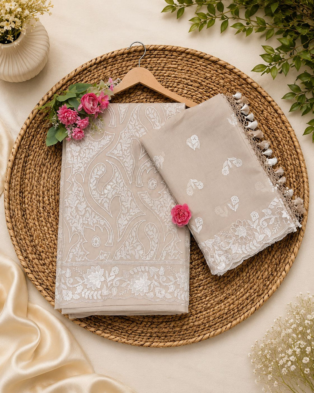 Pure Mal Chanderi Embroidery With Organza Applique Cutwork Suits