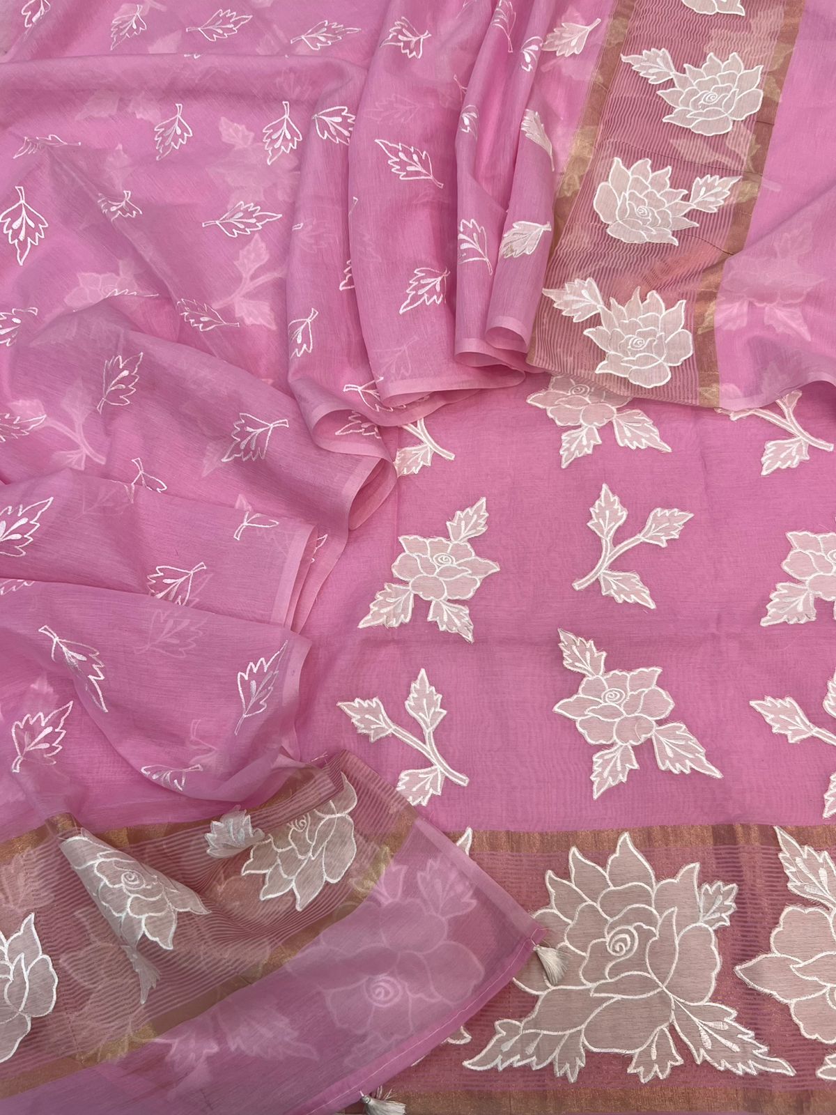 Pure Mal Chanderi Tissue Applique Cutwork Suits