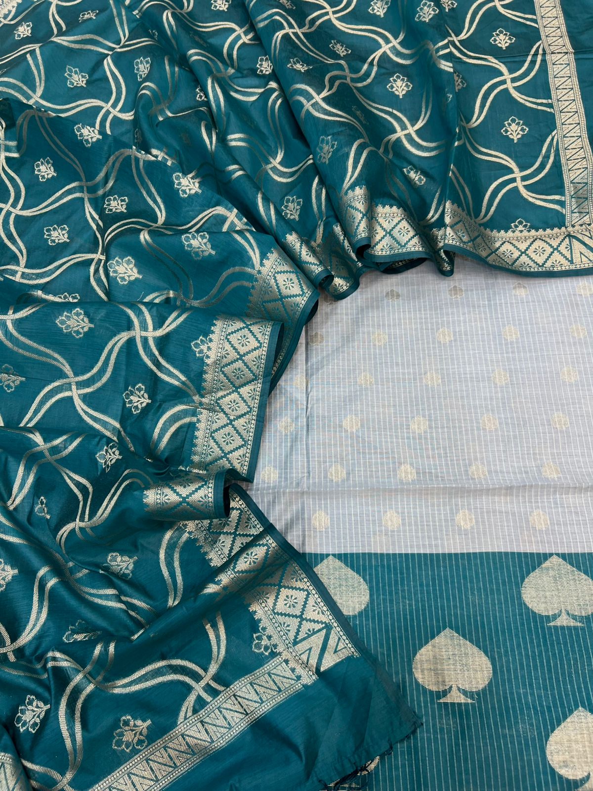 Banarasi Cotton Contrast Zari weaving Suits