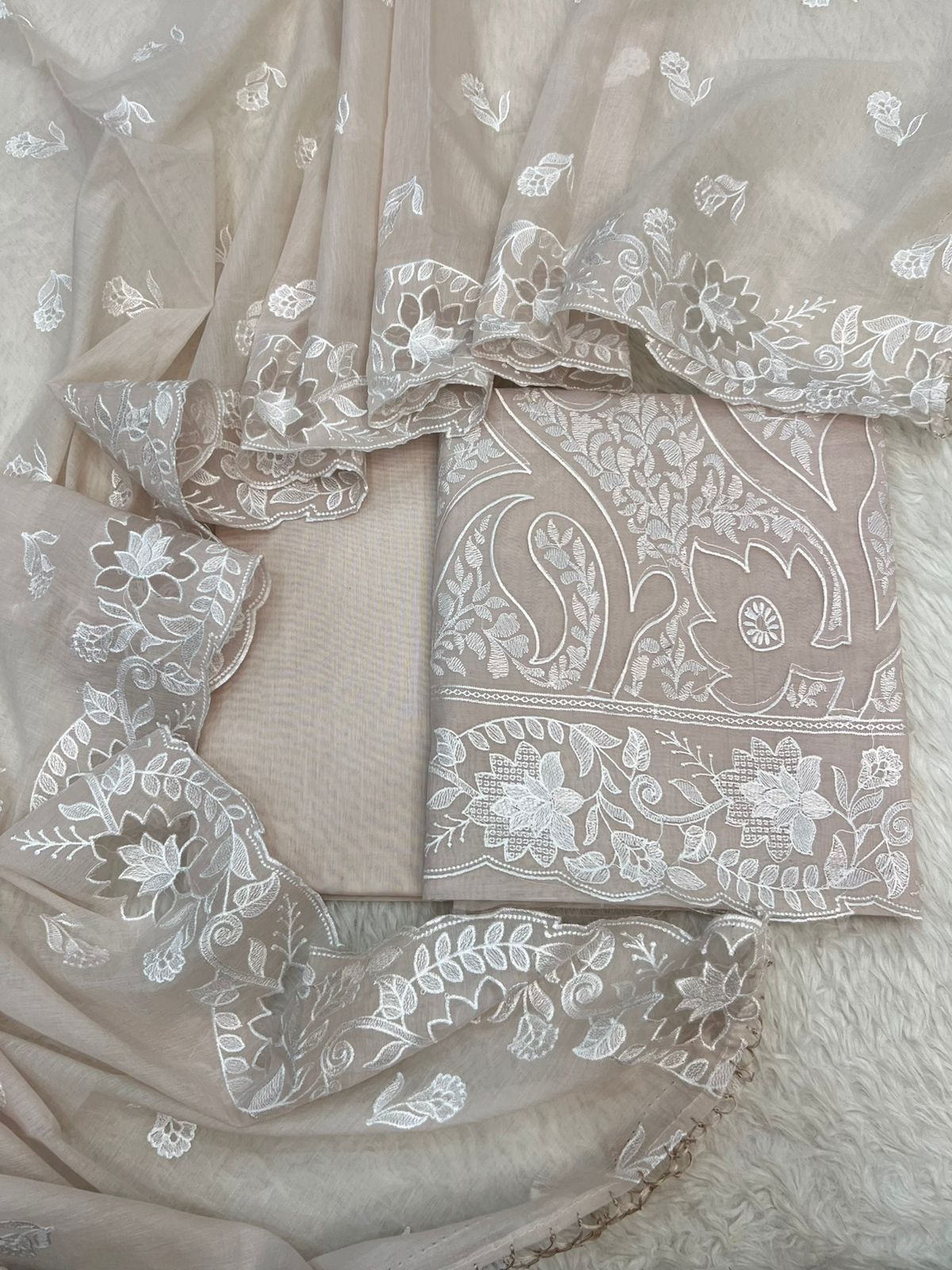Pure Mal Chanderi Embroidery With Organza Applique Cutwork Suits