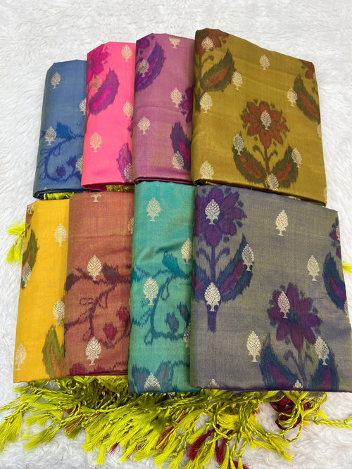 Banarasi Katan Silk Dhoop Chaon Design Printed Suits