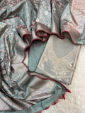 Banarasi Silk Zari Jackard  Weaving Neck Design Suits