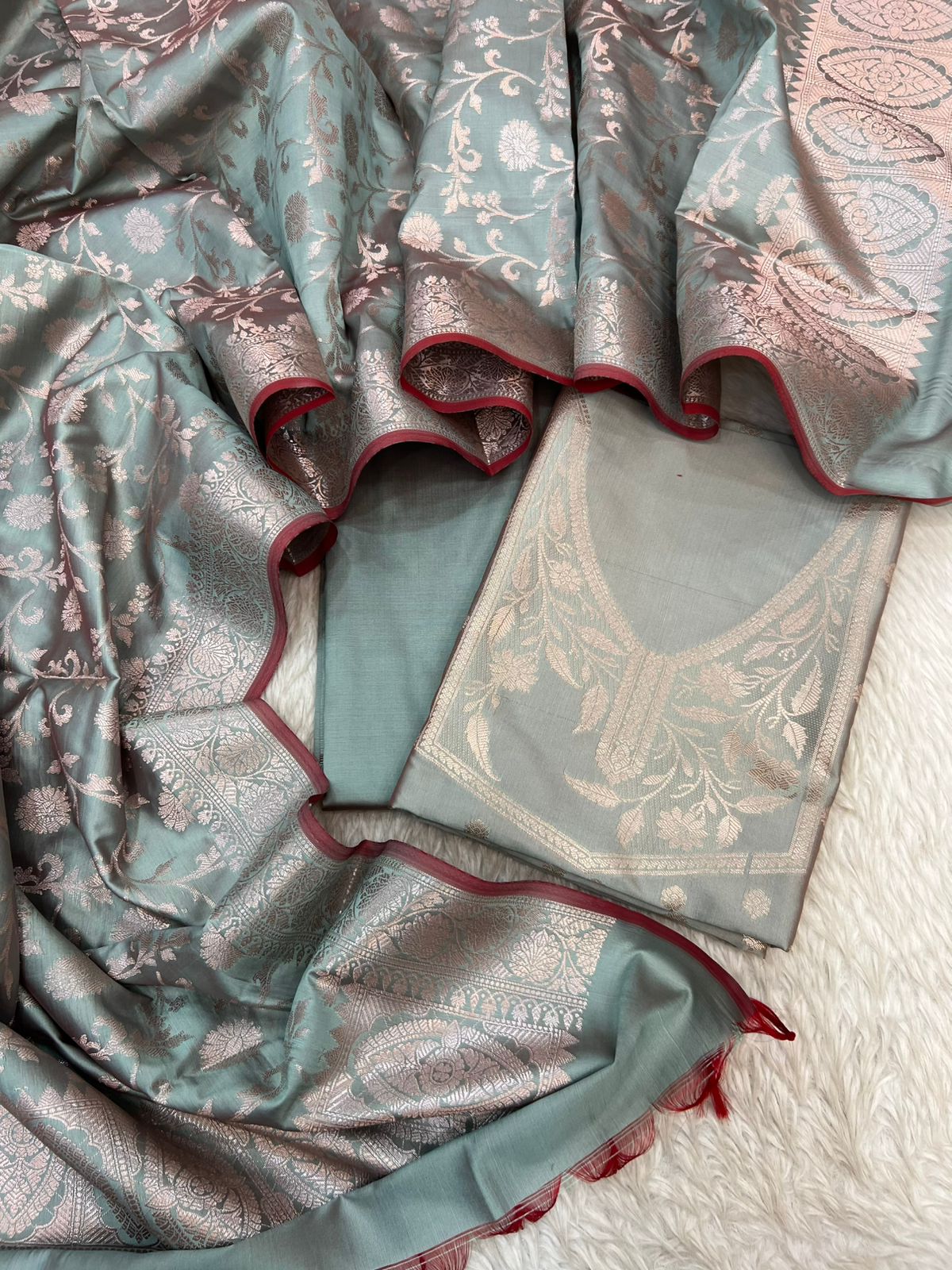Banarasi Silk Zari Jackard  Weaving Neck Design Suits