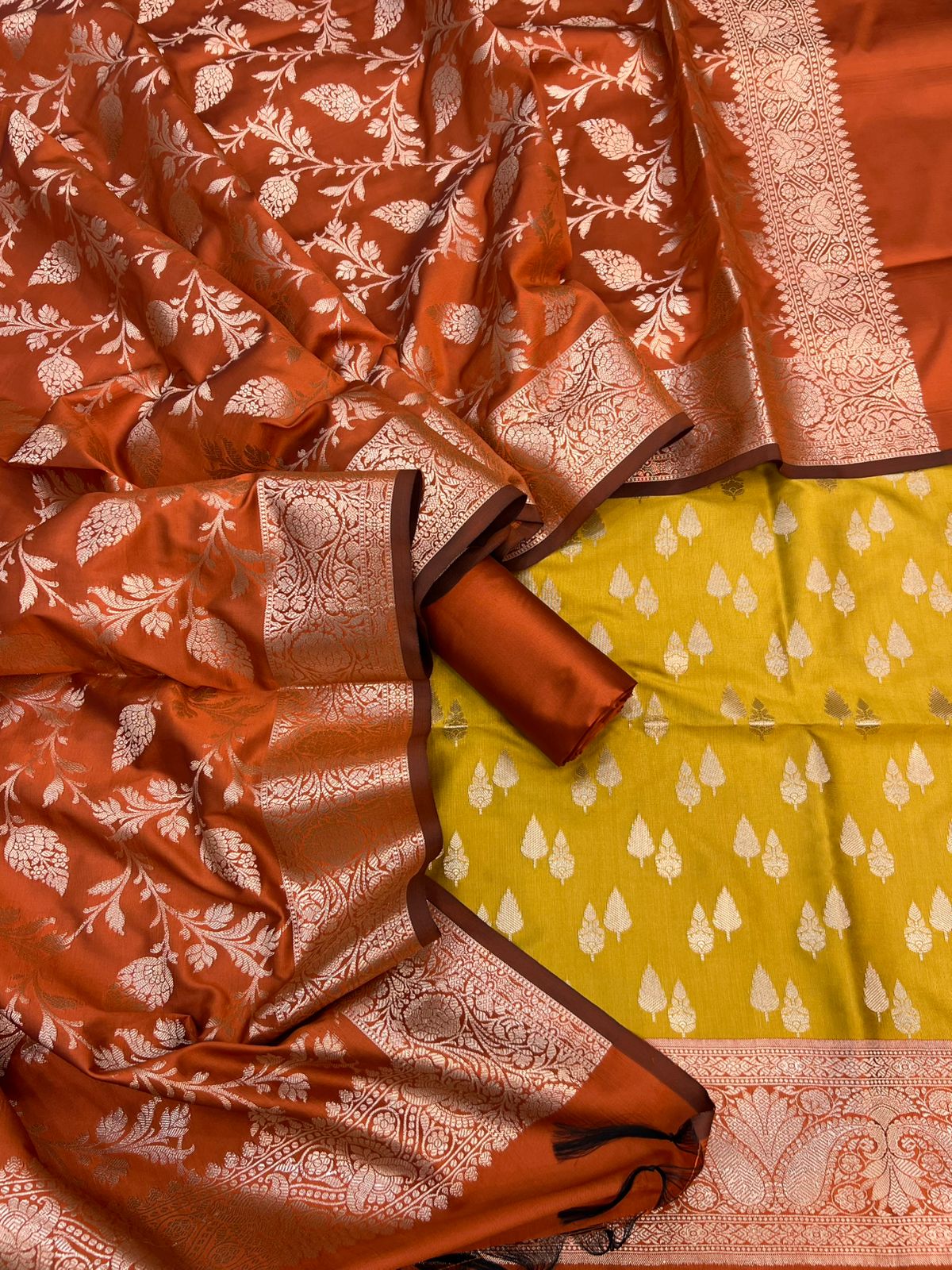 Banarasi Silk Zari Jackard Weaving Contrast Suits
