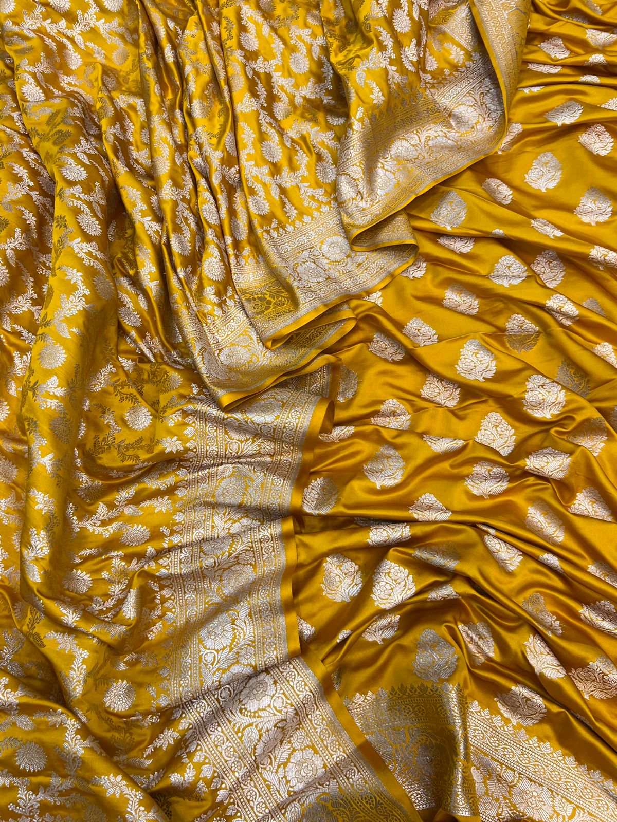 Pure Satin Silk Silver Gold Zari Weaved Handloom Suits