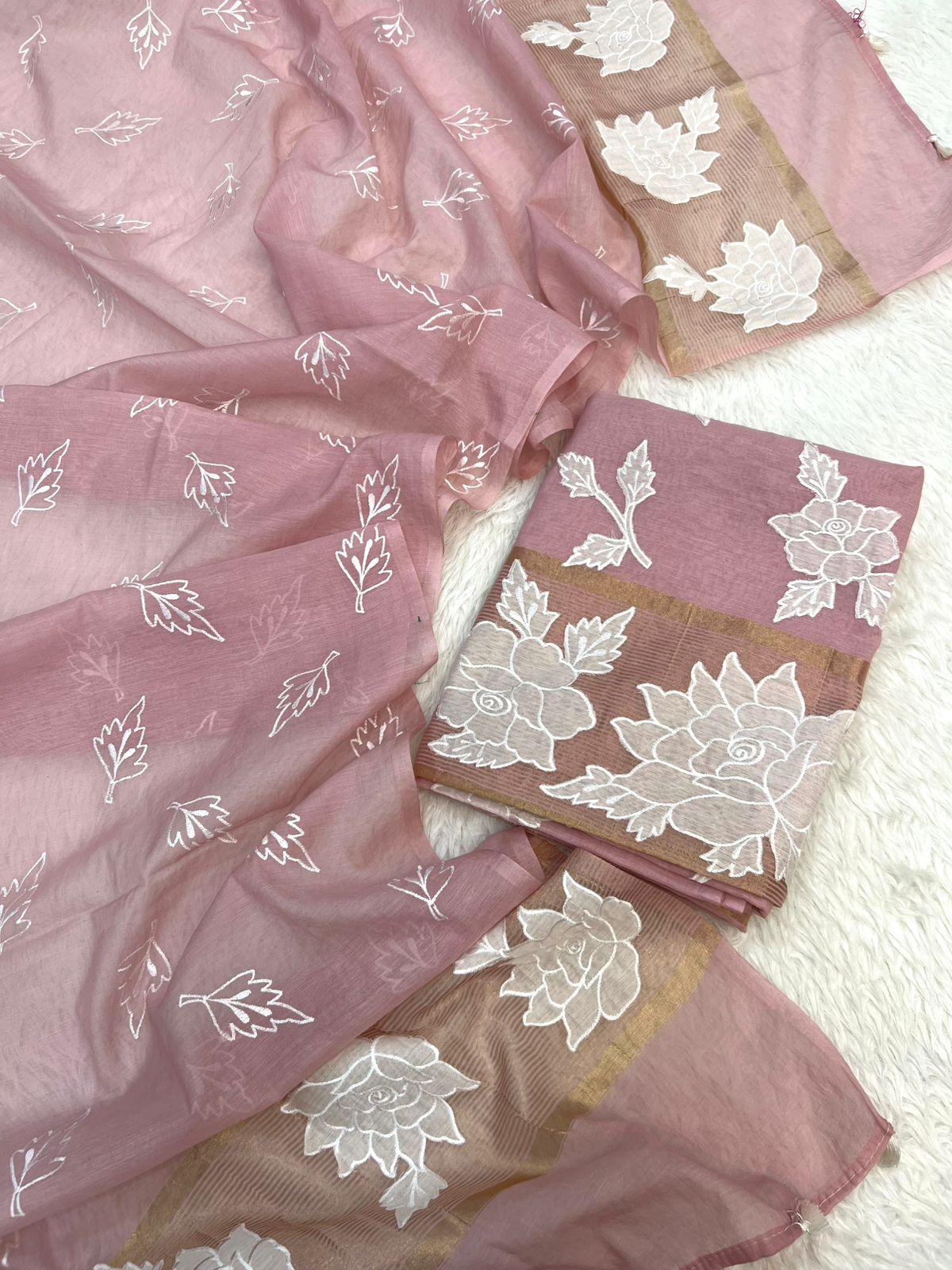 Pure Mal Chanderi Tissue Applique Cutwork Suits