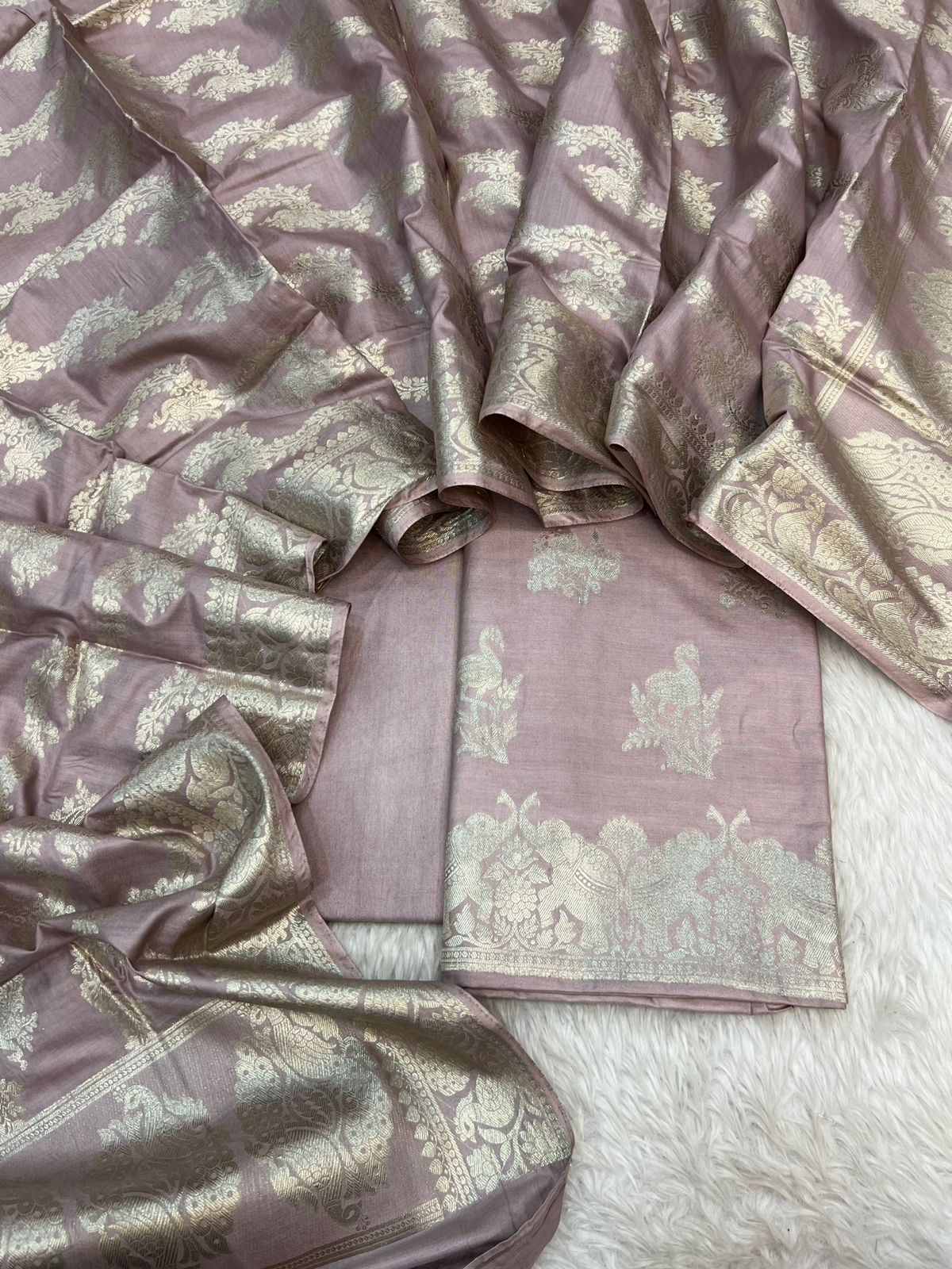 Pure Chiniya Silk Light  Pastel  Colors with Booti Stripe Weaving