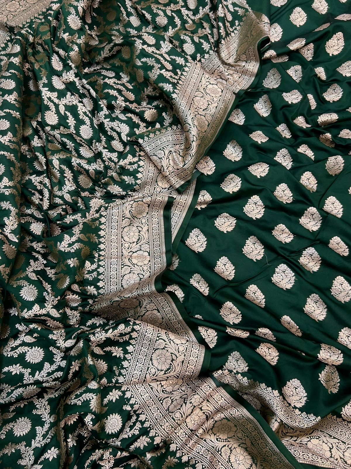 Pure Satin Silk Silver Gold Zari Weaved Handloom Suits