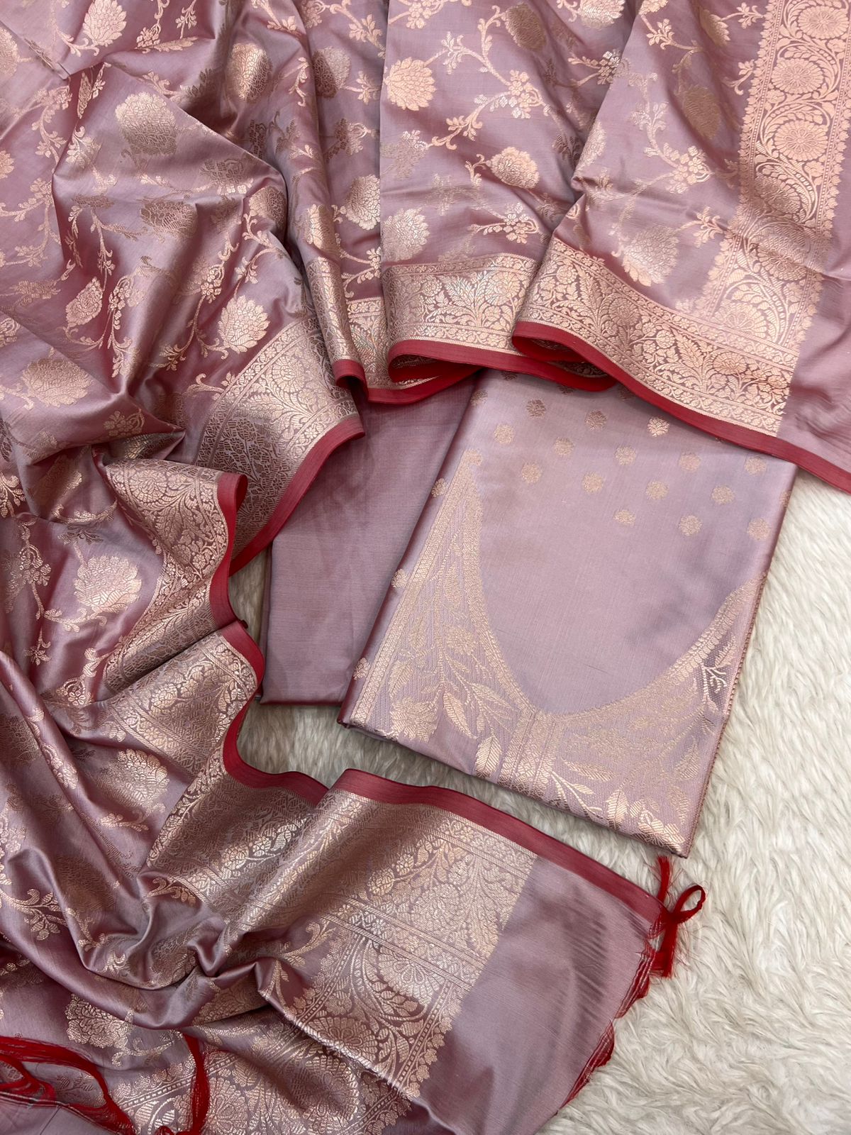 Banarasi Silk Zari Jackard  Weaving Neck Design Suits