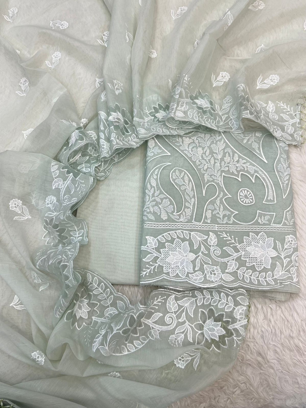 Pure Mal Chanderi Embroidery With Organza Applique Cutwork Suits