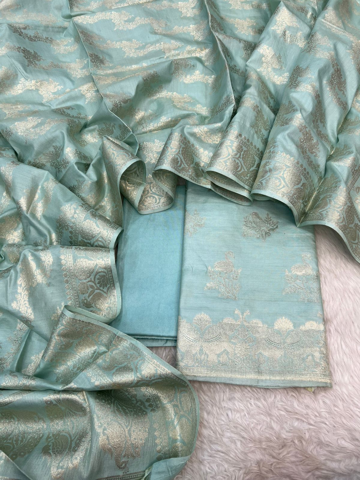 Pure Chiniya Silk Light  Pastel  Colors with Booti Stripe Weaving