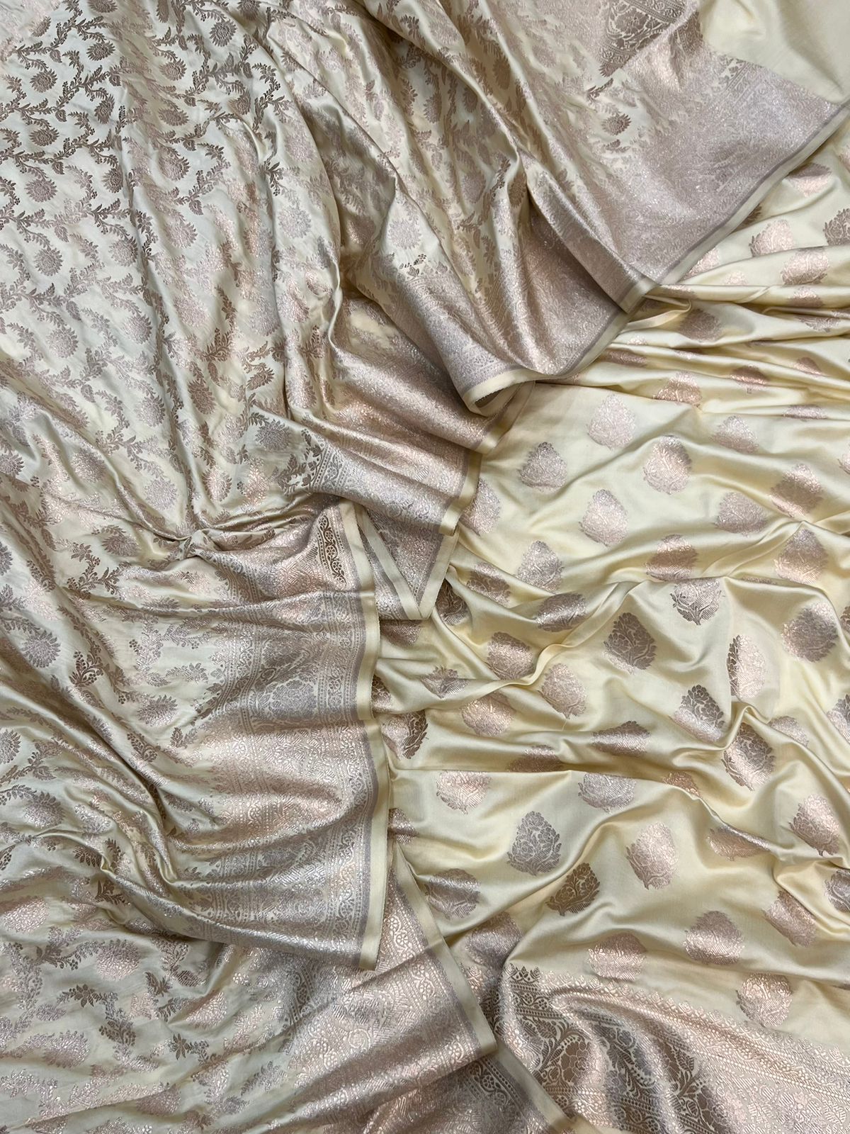 Pure Satin Silk Silver Gold Zari Weaved Handloom Suits