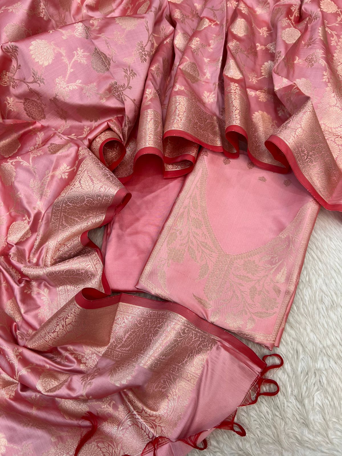 Banarasi Silk Zari Jackard  Weaving Neck Design Suits