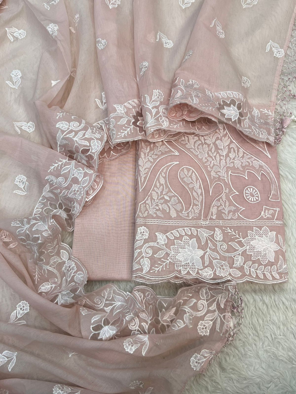 Pure Mal Chanderi Embroidery With Organza Applique Cutwork Suits