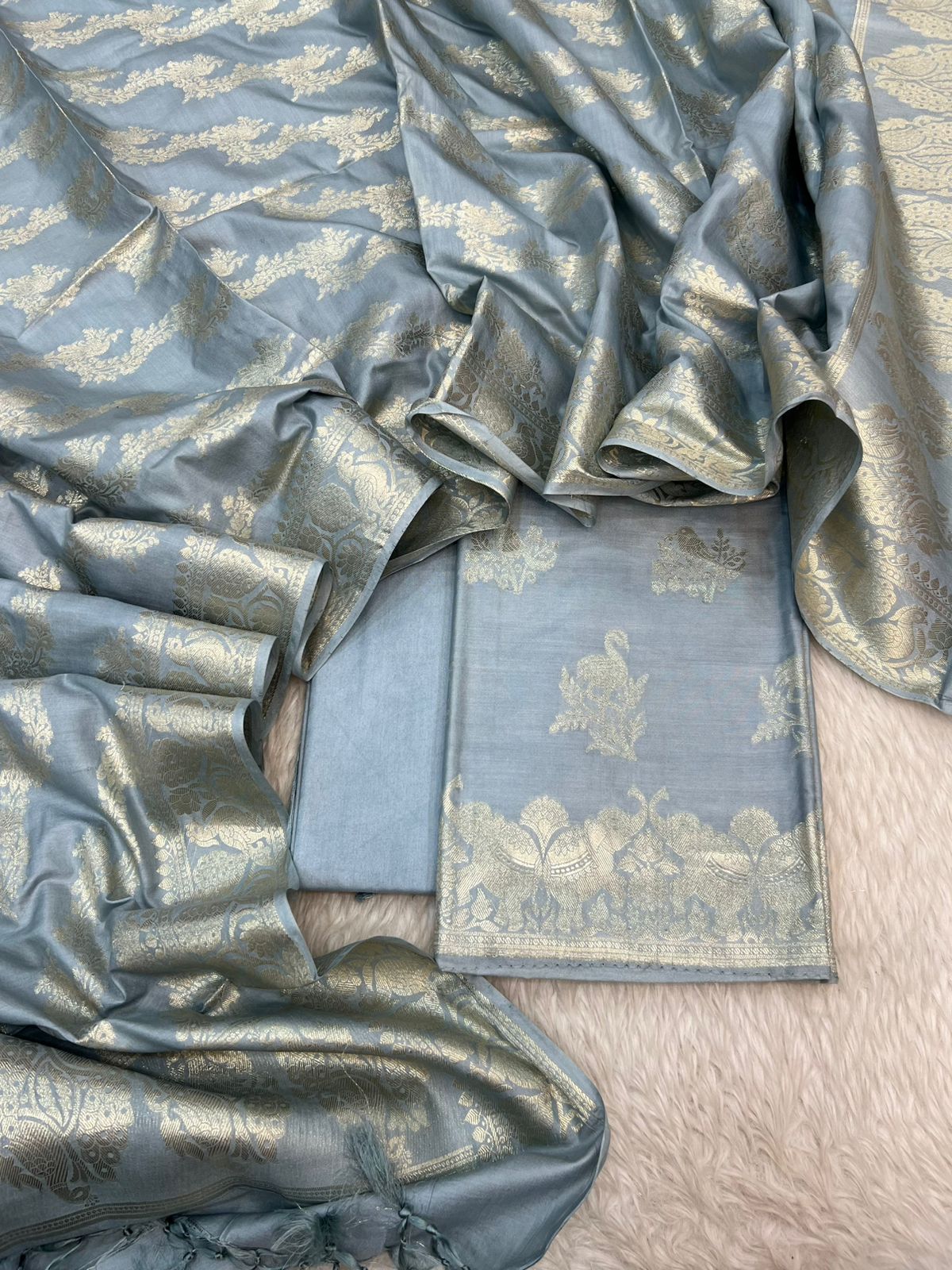 Pure Chiniya Silk Light  Pastel  Colors with Booti Stripe Weaving