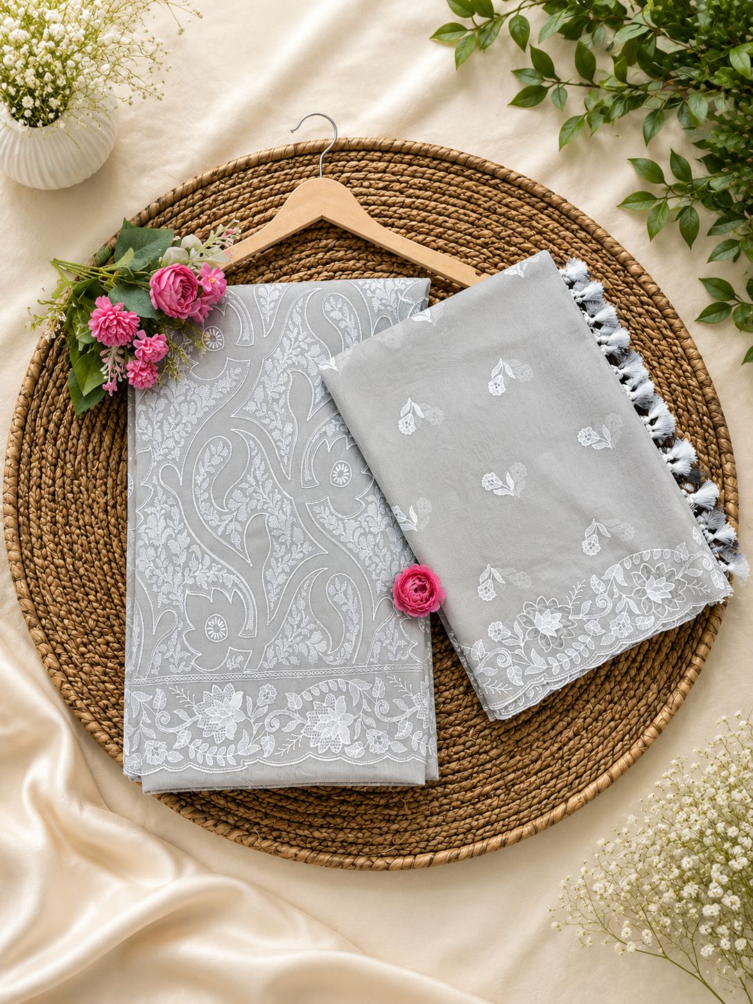 Pure Mal Chanderi Embroidery With Organza Applique Cutwork Suits
