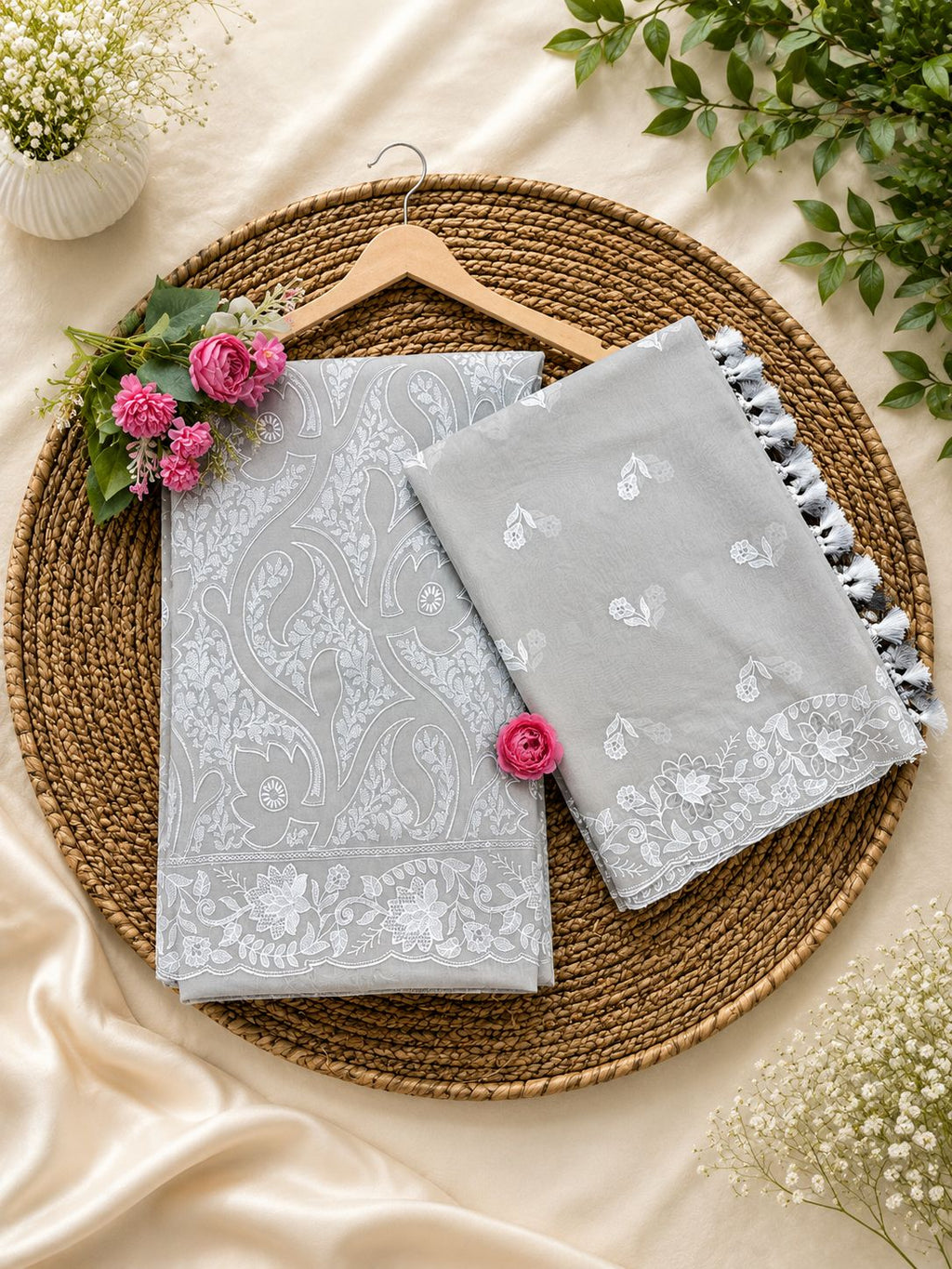 Pure Mal Chanderi Embroidery With Organza Applique Cutwork Suits