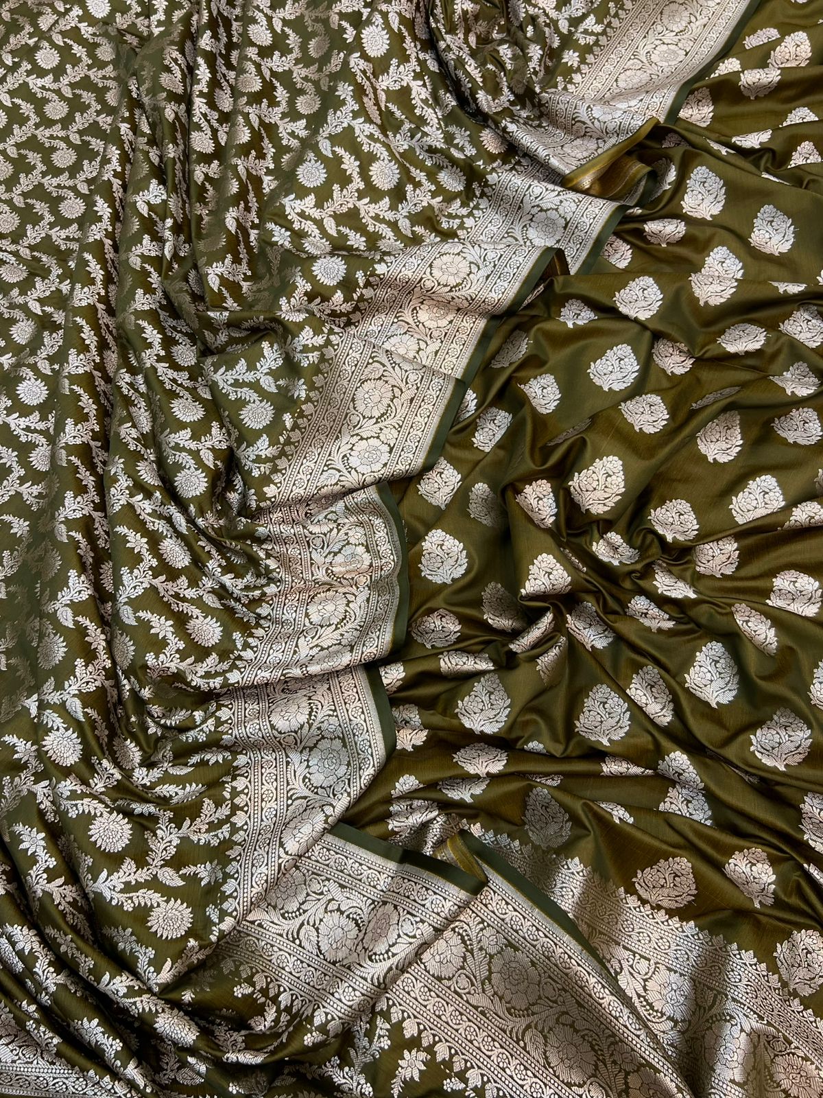 Pure Satin Silk Silver Gold Zari Weaved Handloom Suits