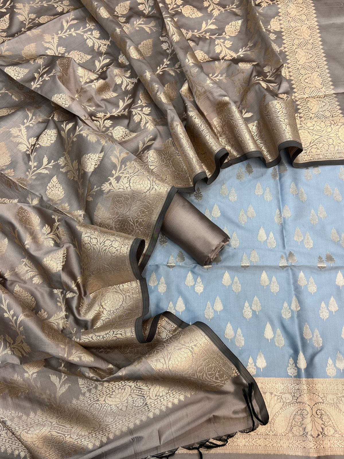Banarasi Silk Zari Jackard Weaving Contrast Suits