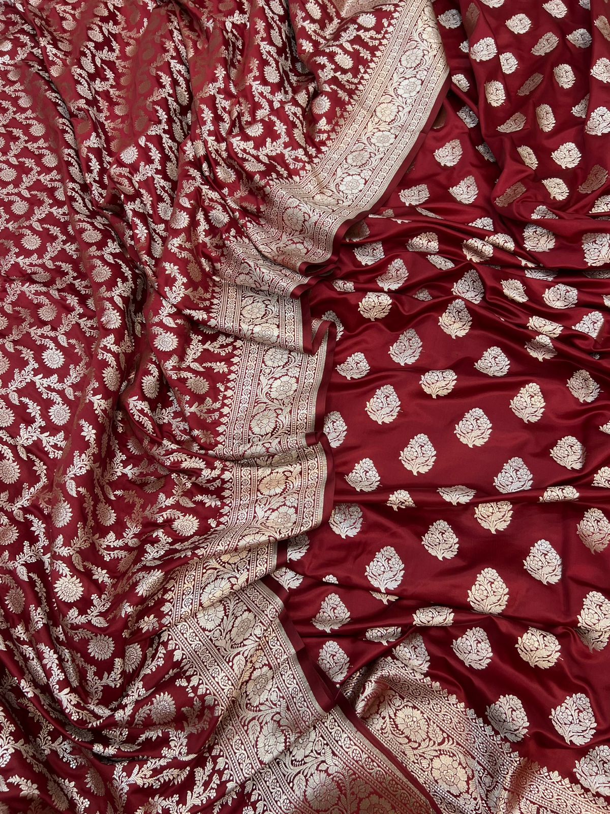 Pure Satin Silk Silver Gold Zari Weaved Handloom Suits