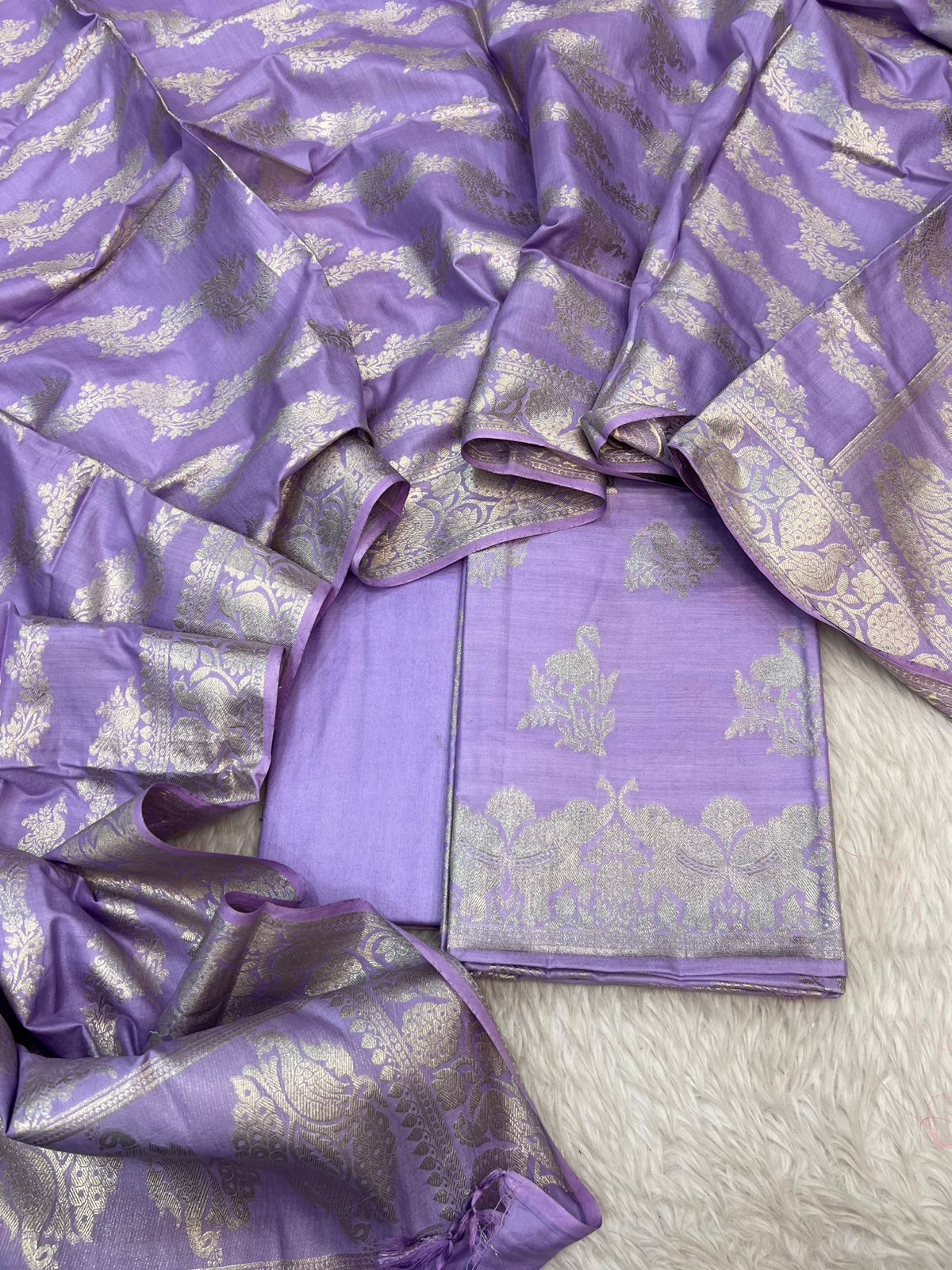 Pure Chiniya Silk Light  Pastel  Colors with Booti Stripe Weaving