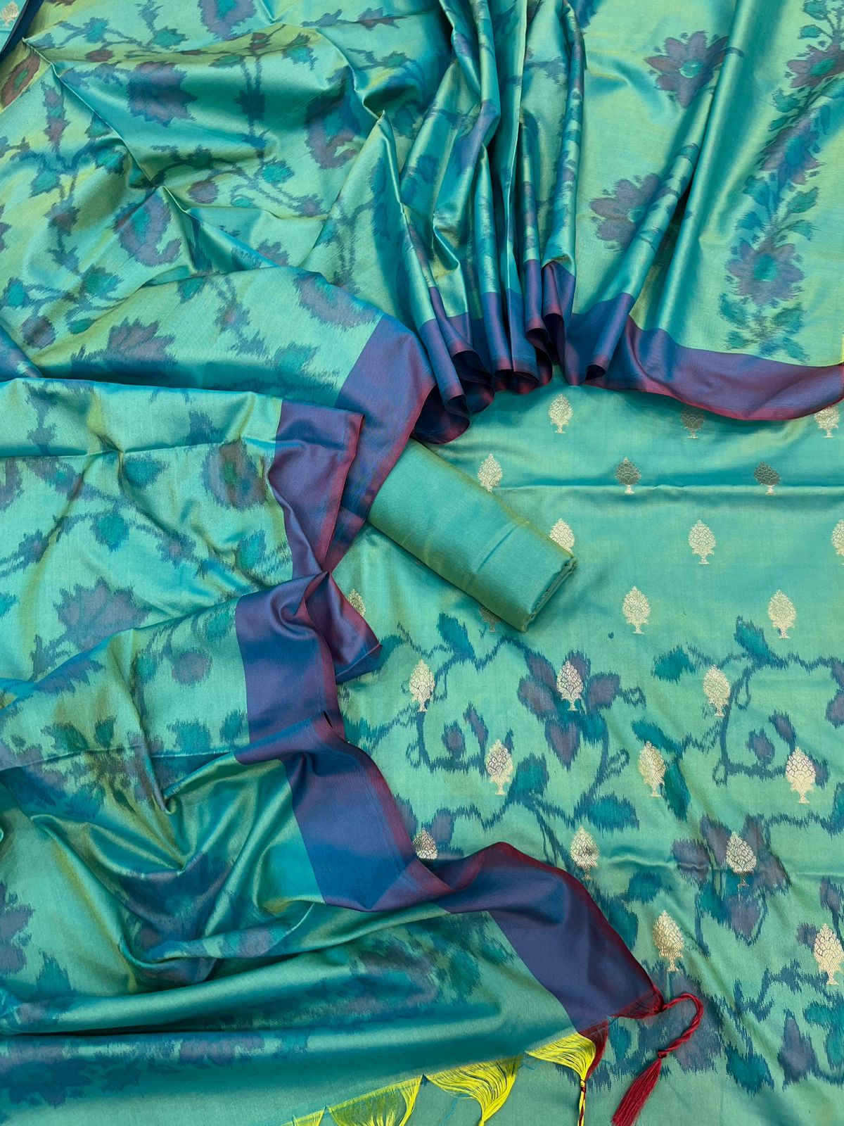 Banarasi Katan Silk Dhoop Chaon Design Printed Suits