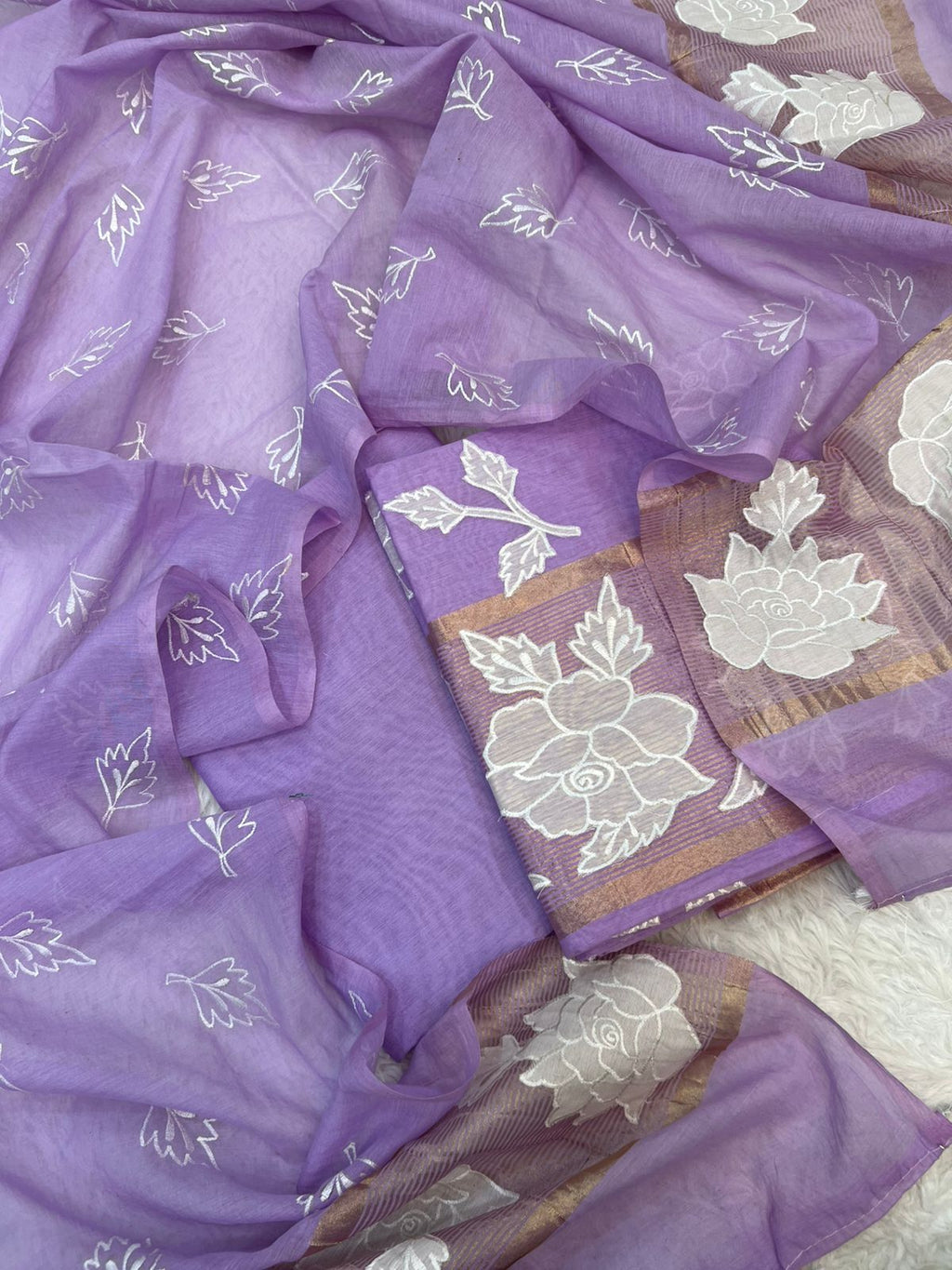 Pure Mal Chanderi Tissue Applique Cutwork Suits
