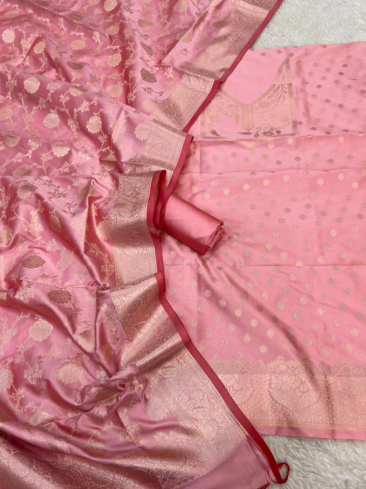 Banarasi Silk Zari Jackard  Weaving Neck Design Suits