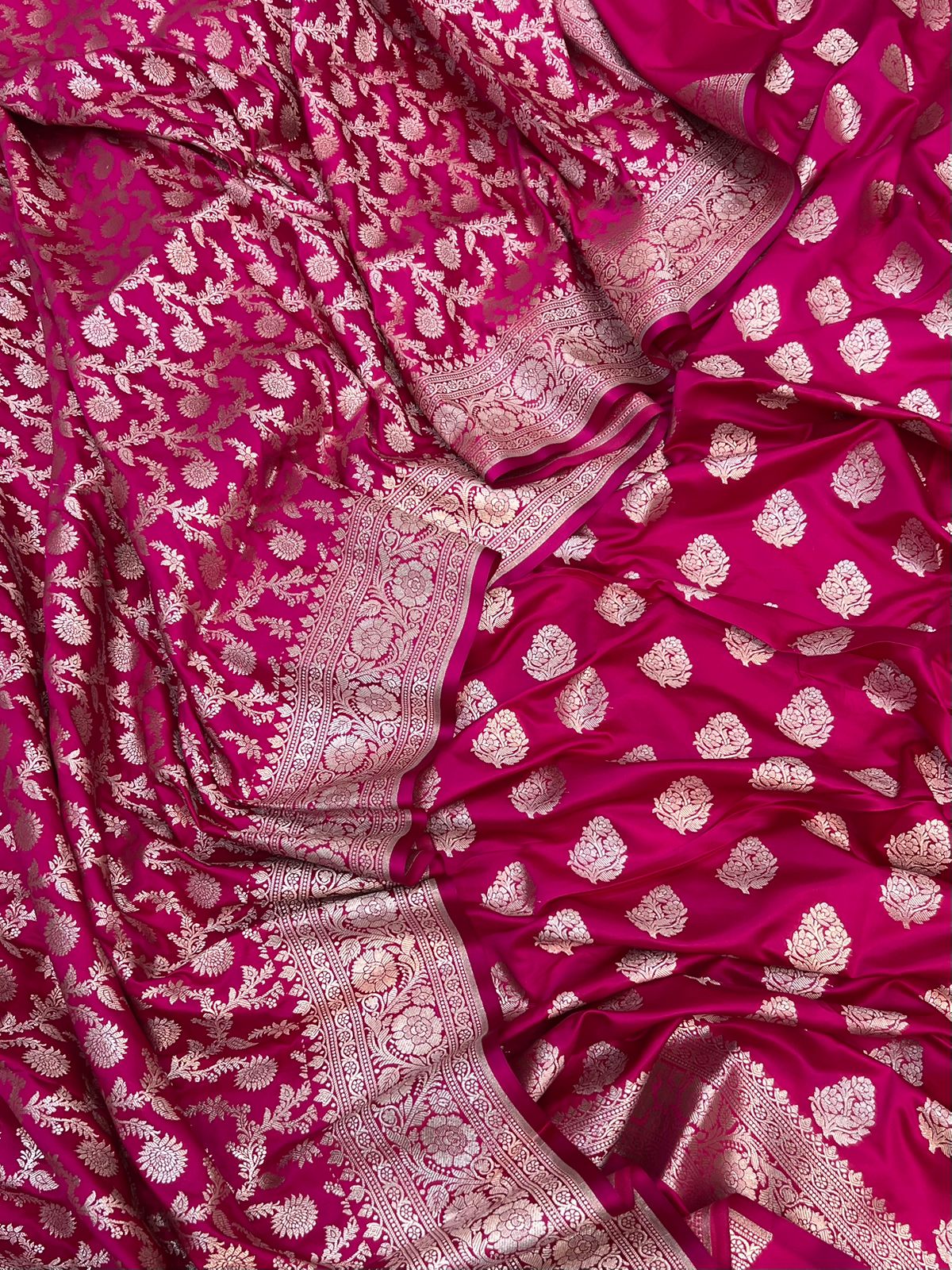 Pure Satin Silk Silver Gold Zari Weaved Handloom Suits