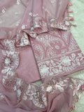 Pure Mal Chanderi Embroidery With Organza Applique Cutwork Suits